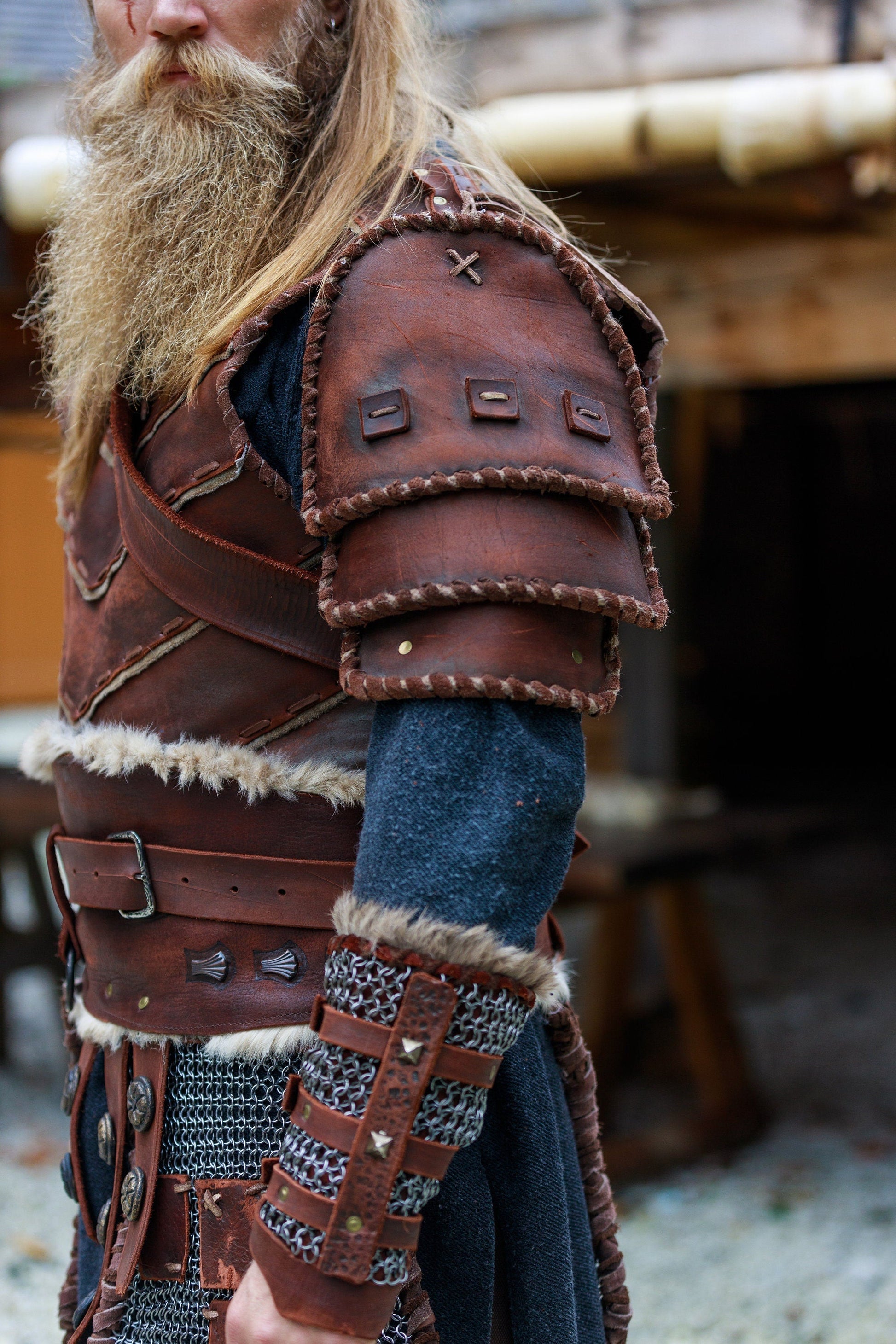 Warlord leather bracers with сhainmail - SokolArmory