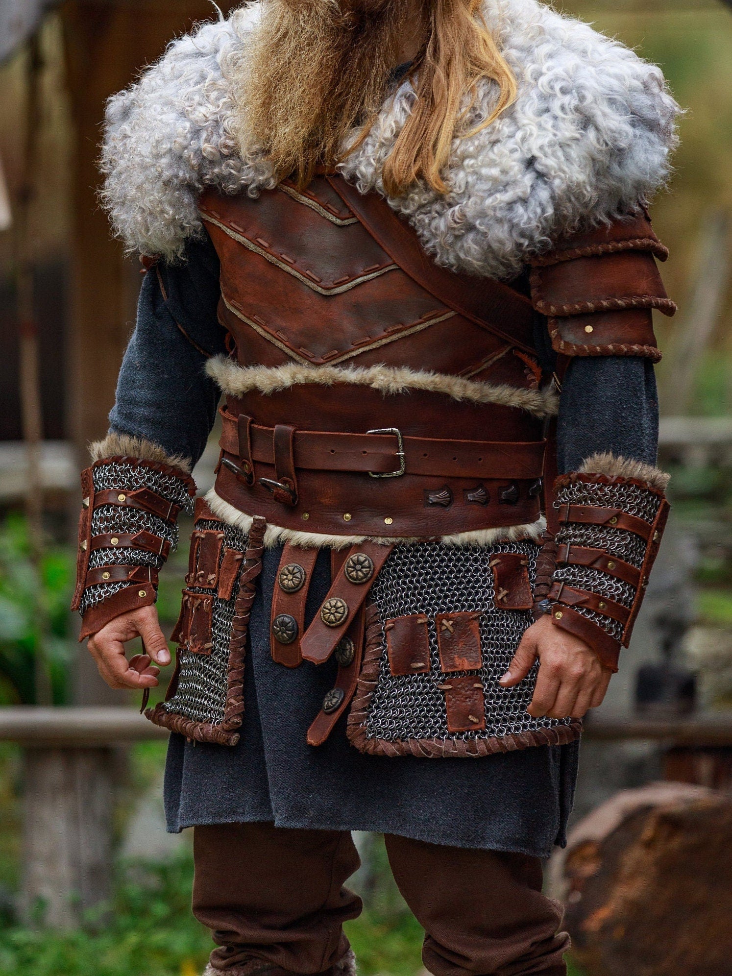 Warlord leather bracers with сhainmail - SokolArmory