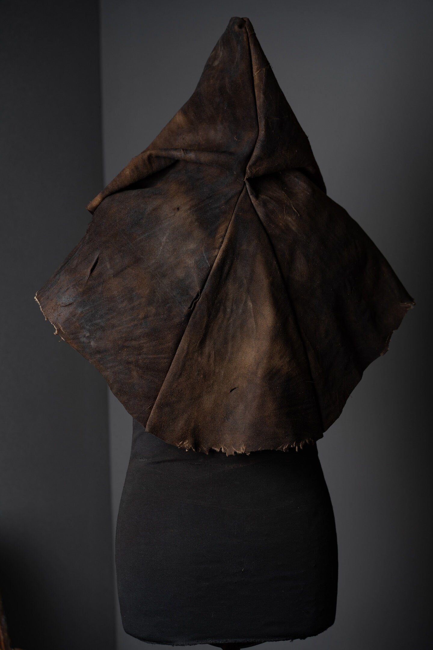 Medieval warlord leather hood with mantle - SokolArmory