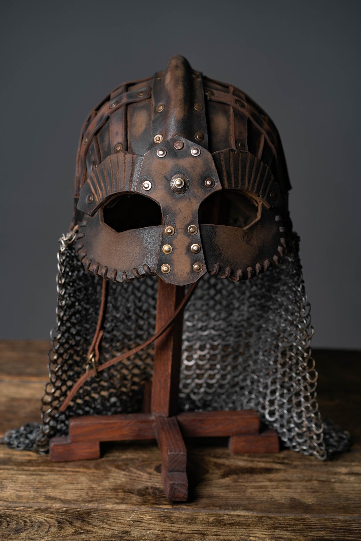 Viking vendel leather helmet - SokolArmory