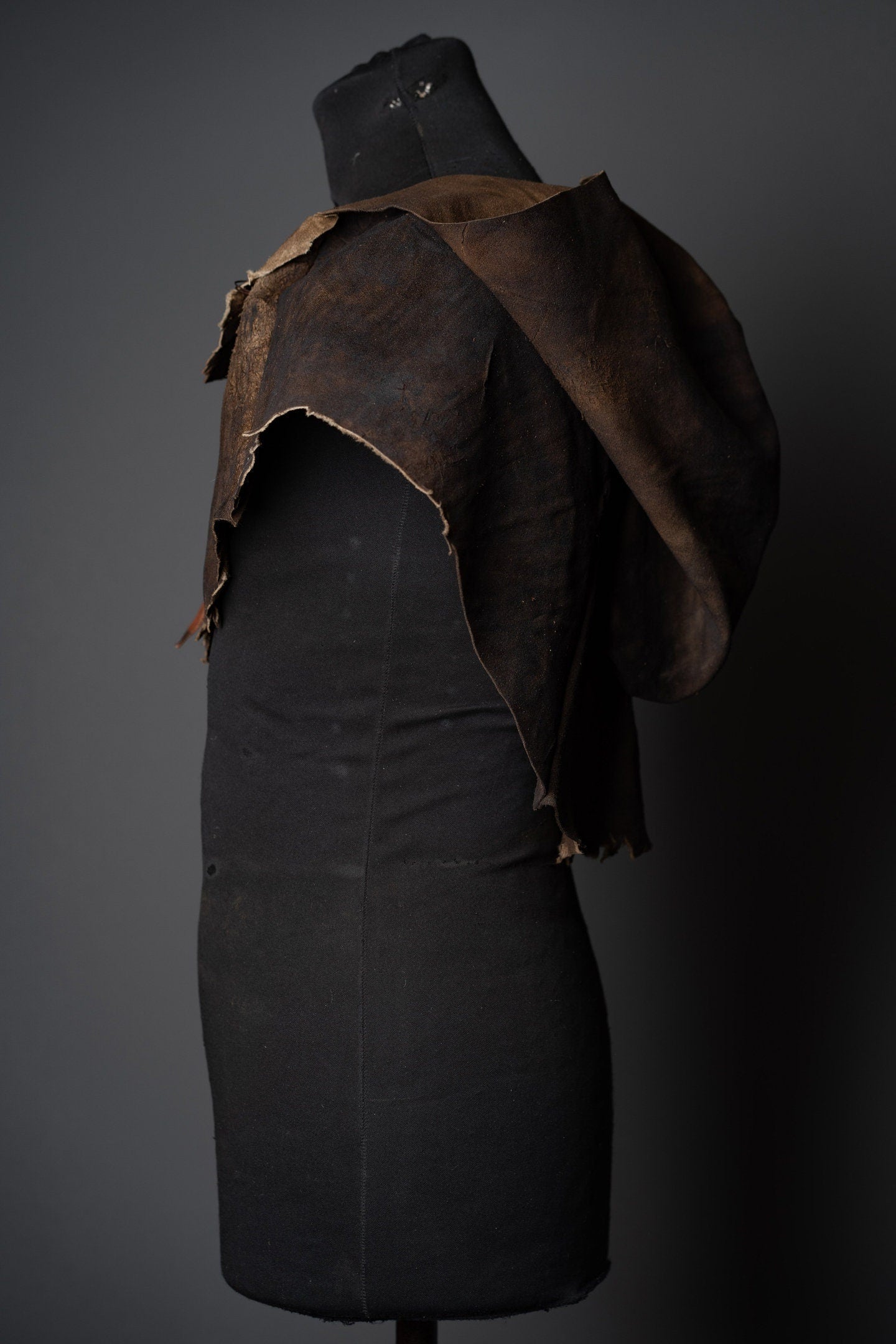 Medieval warlord leather hood with mantle - SokolArmory