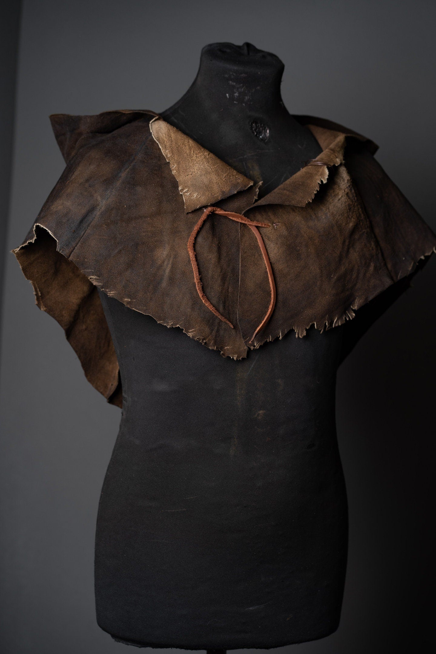 Medieval warlord leather hood with mantle - SokolArmory