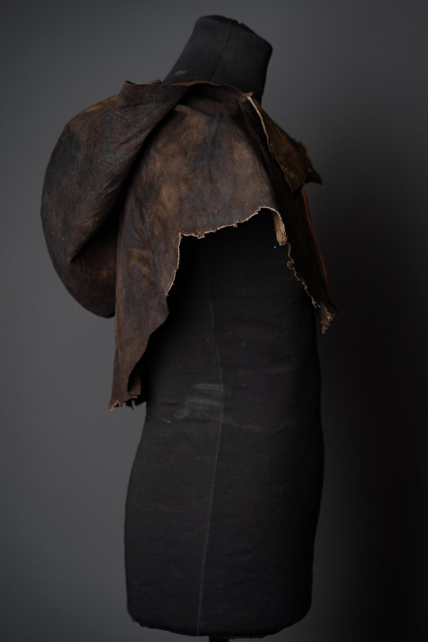 Medieval warlord leather hood with mantle - SokolArmory