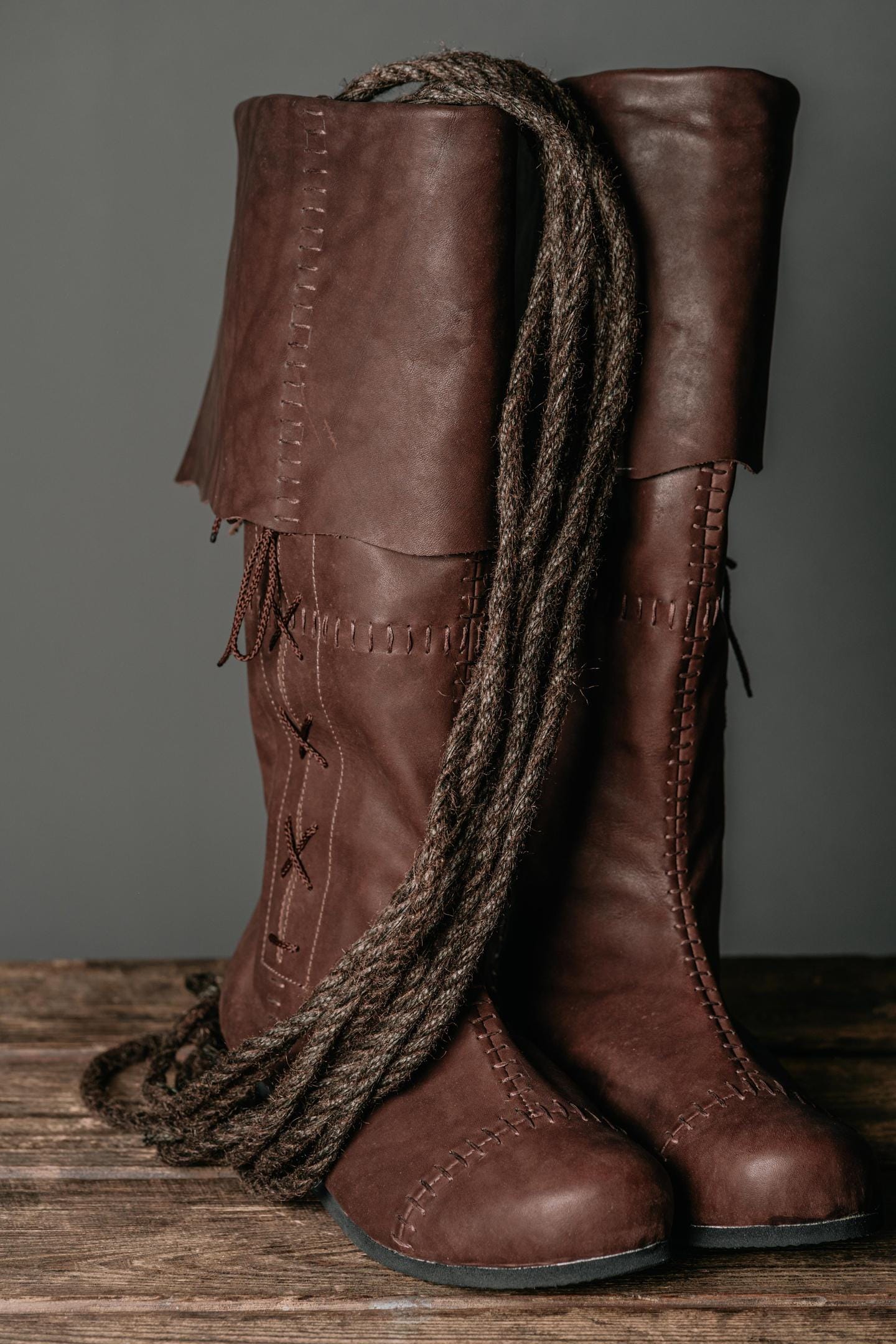 Brown High Leather Boots "Aragorn" - SokolArmory