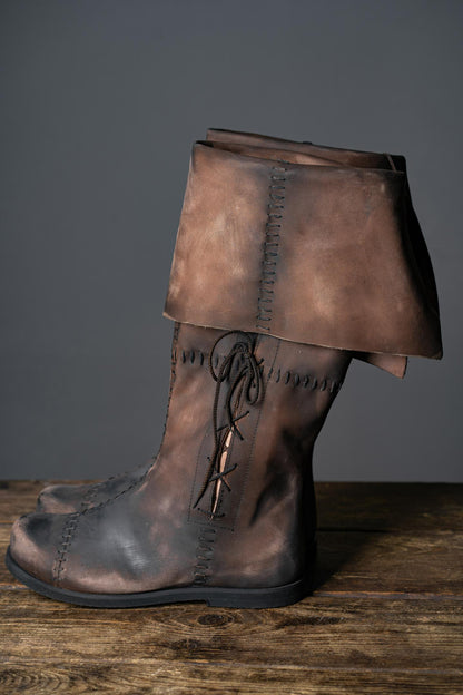 Brown High Leather Boots "Aragorn" - SokolArmory