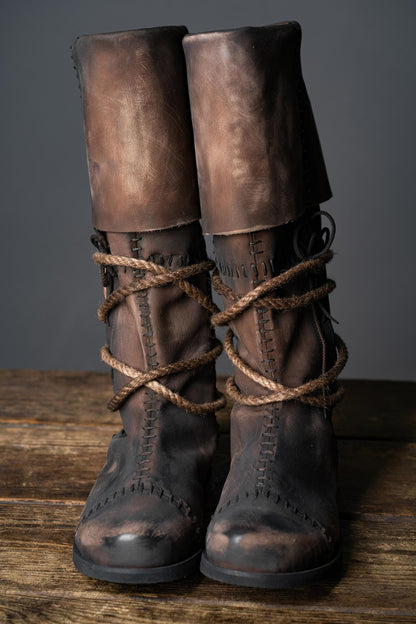 Brown High Leather Boots "Aragorn" - SokolArmory
