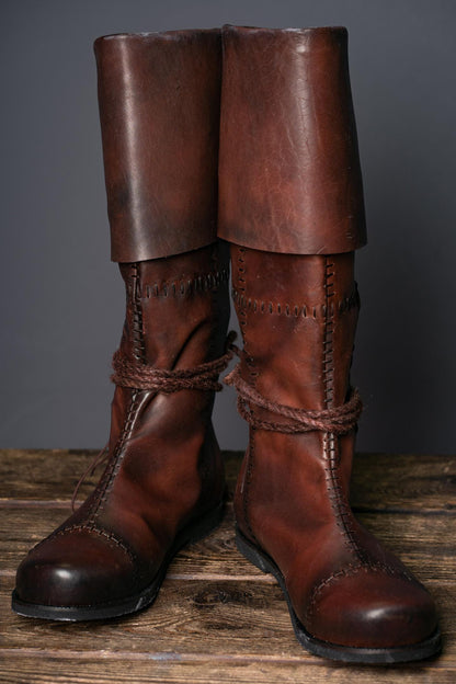 Red High Leather Boots "Aragorn" - SokolArmory