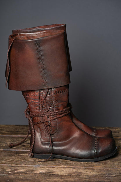 Red High Leather Boots "Aragorn" - SokolArmory