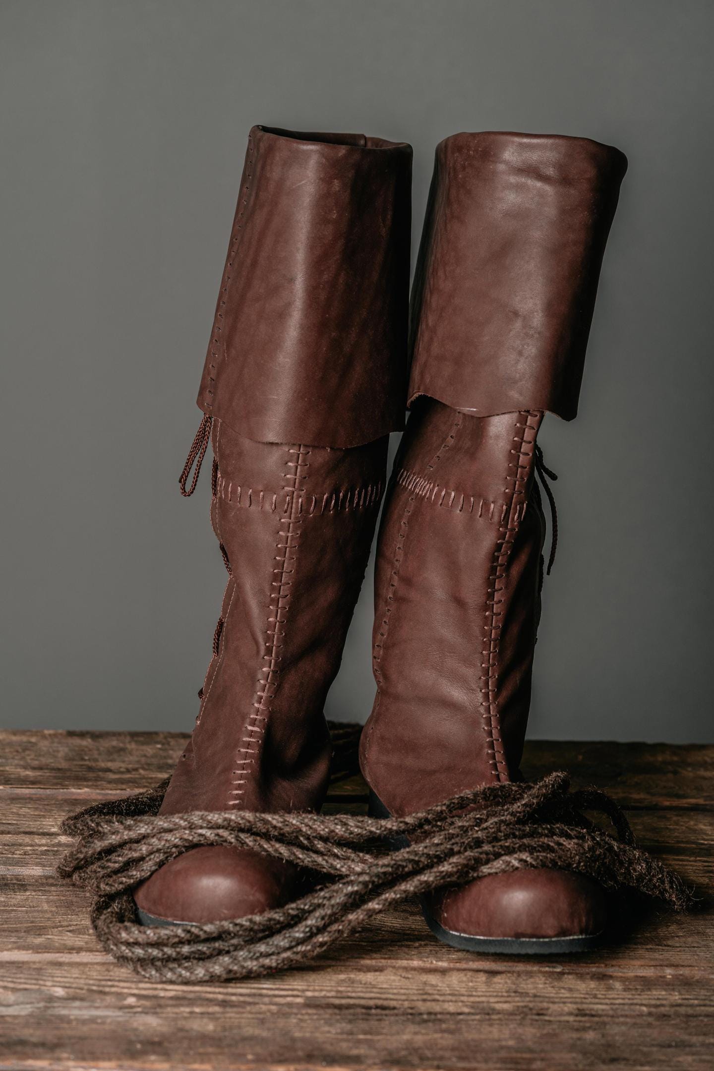 Brown High Leather Boots "Aragorn" - SokolArmory