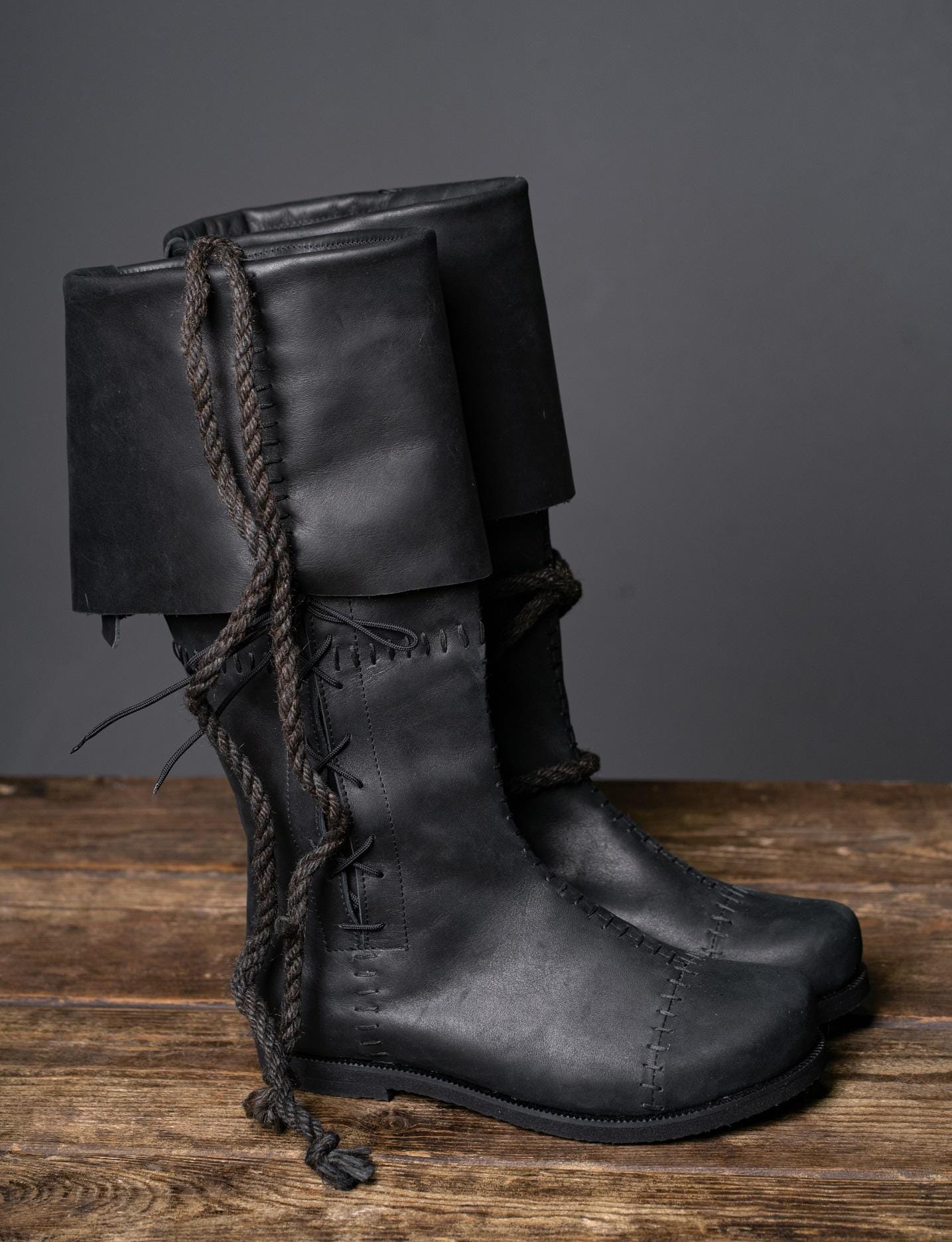 Black High Leather Boots "Aragorn" - SokolArmory