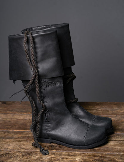 Black High Leather Boots "Aragorn" - SokolArmory
