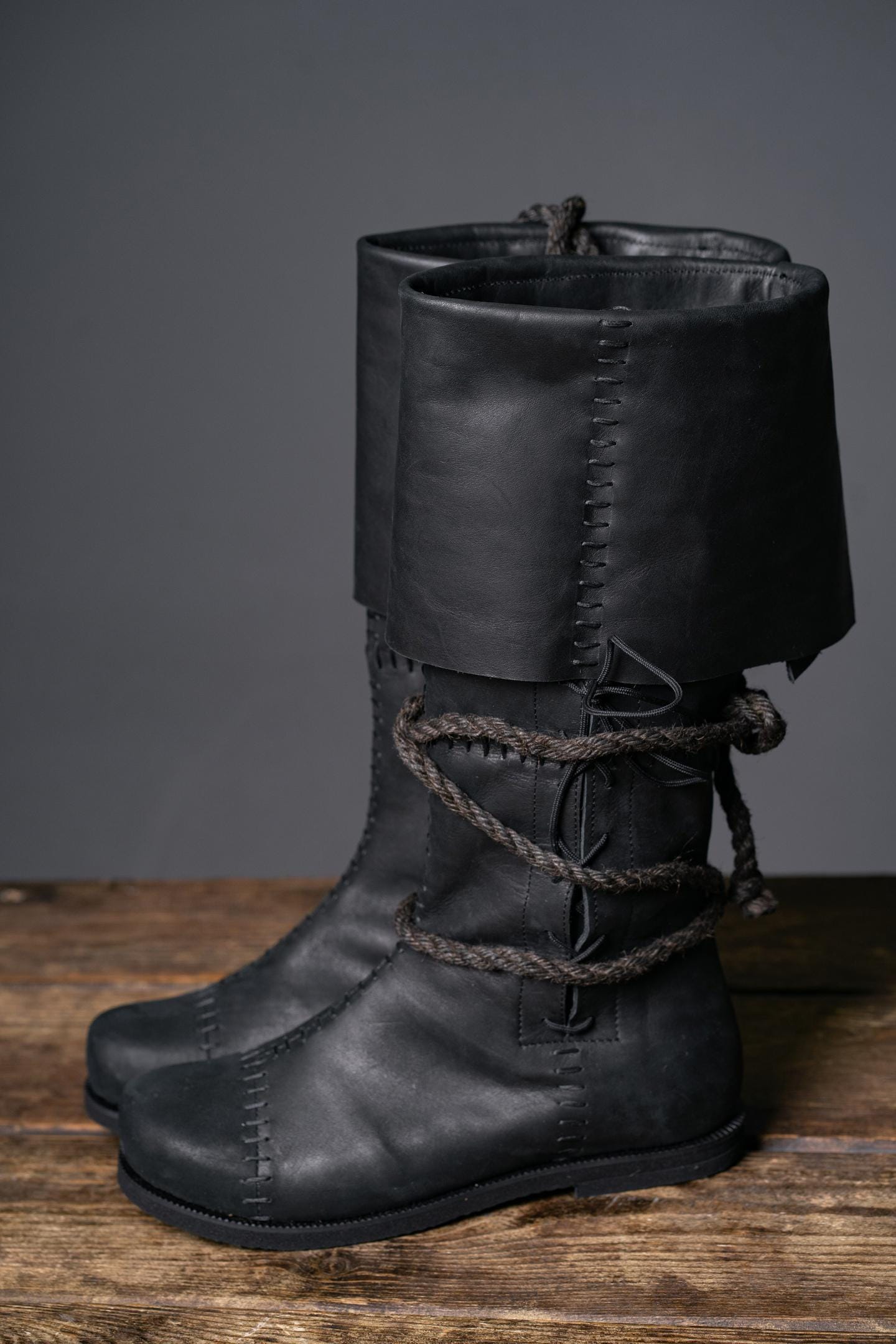 Black High Leather Boots "Aragorn" - SokolArmory