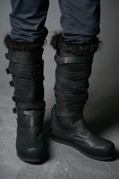 Assassian Black Boots with fur / boots set - SokolArmory