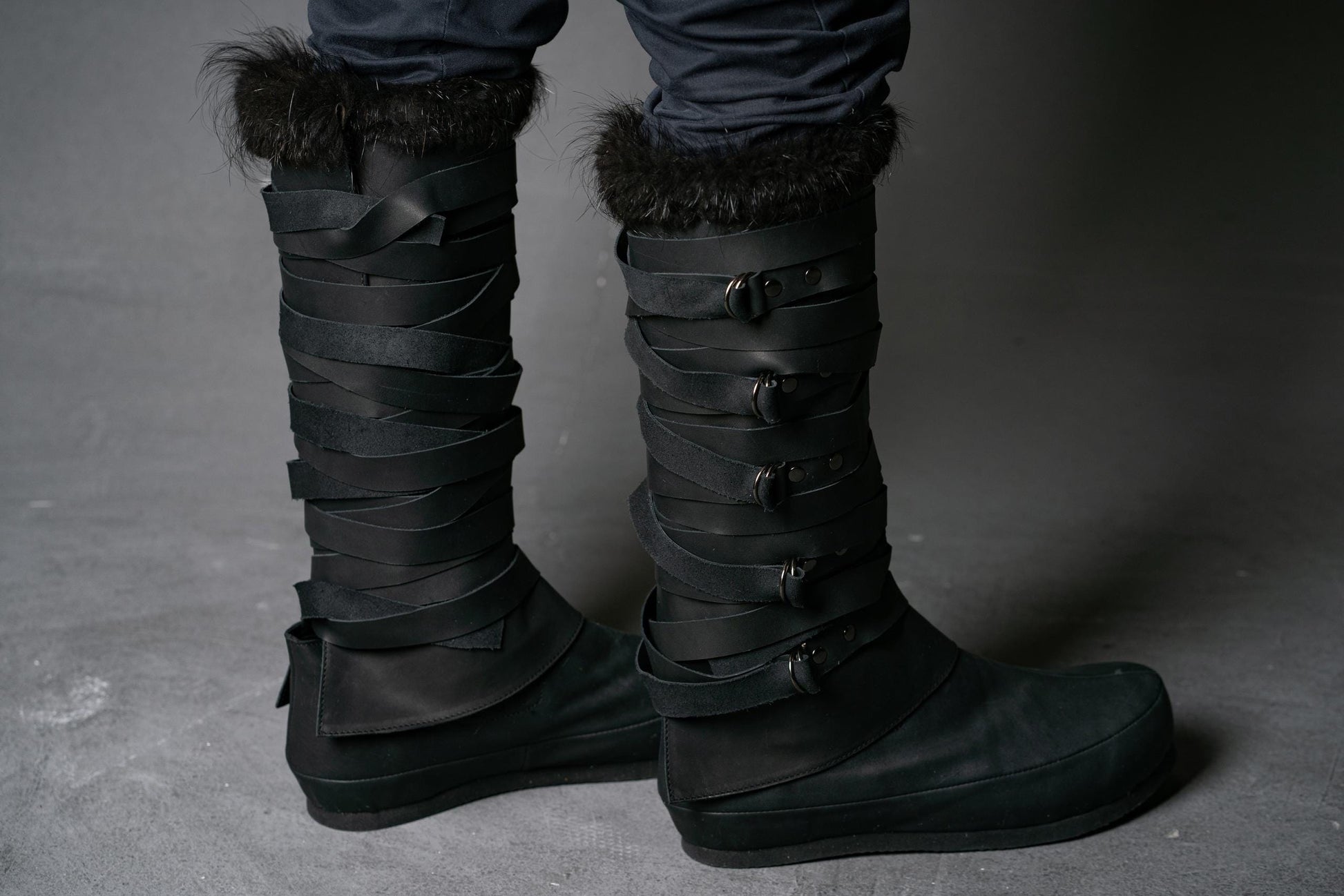 Assassian Black Boots with fur / boots set - SokolArmory