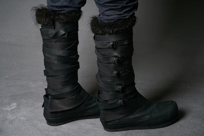 Assassian Black Boots with fur / boots set - SokolArmory