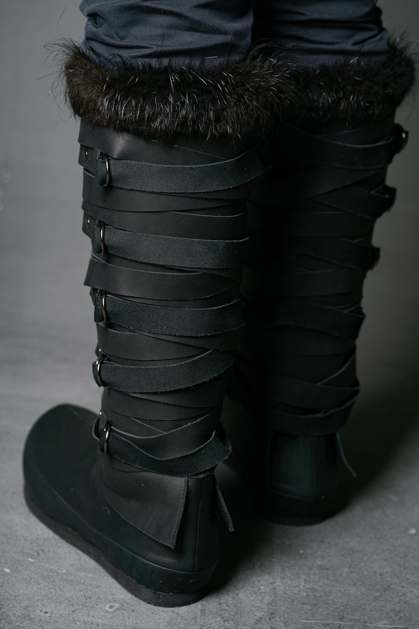 Assassian Black Boots with fur / boots set - SokolArmory