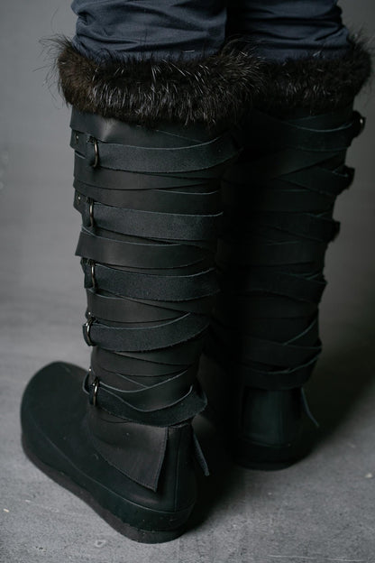 Assassian Black Boots with fur / boots set - SokolArmory
