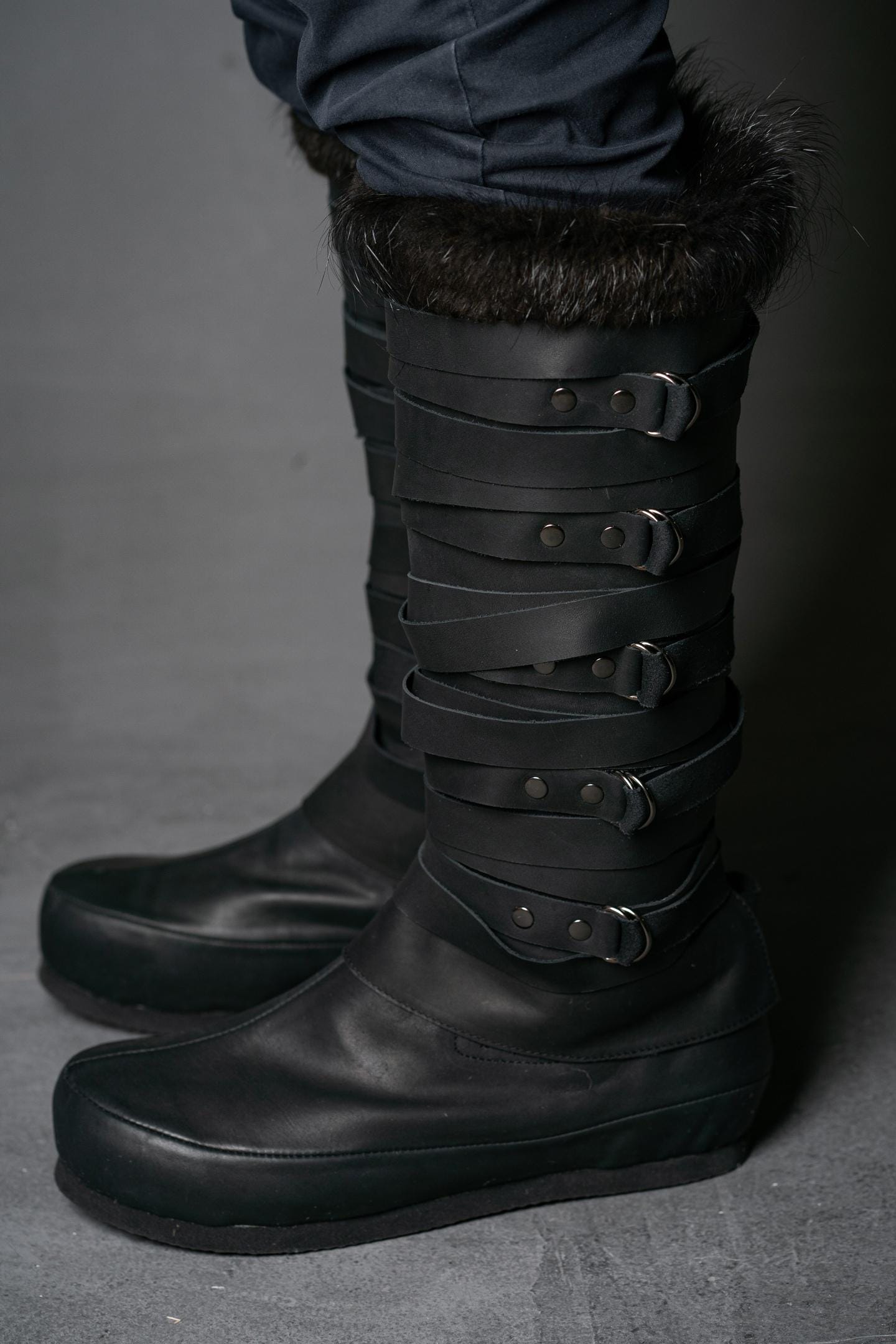 Assassian Black Boots with fur / boots set - SokolArmory