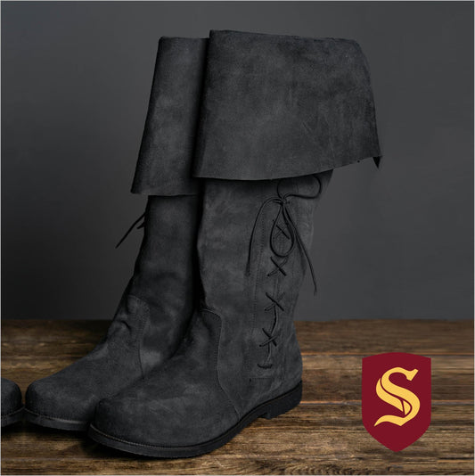 Medieval Black Suede Boots "Ranger" - SokolArmory