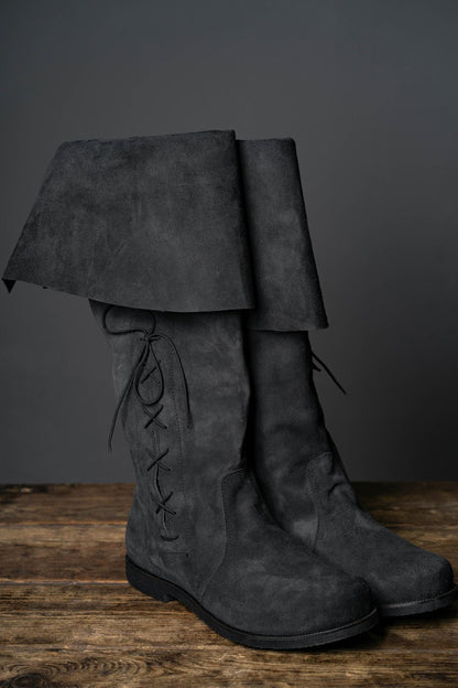 Medieval Black Suede Boots "Ranger" - SokolArmory