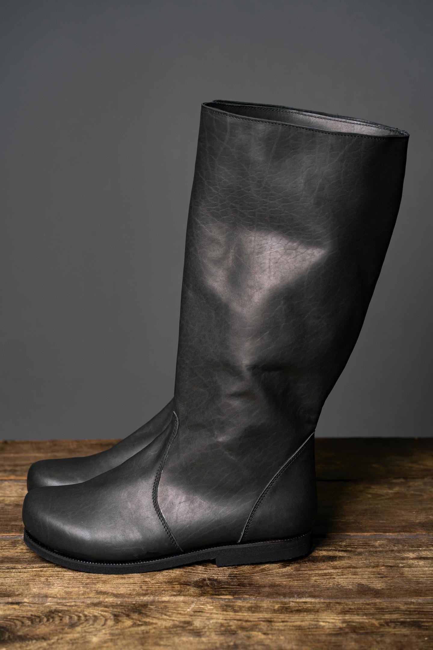 Black High Leather Boots "Ragnar" - SokolArmory