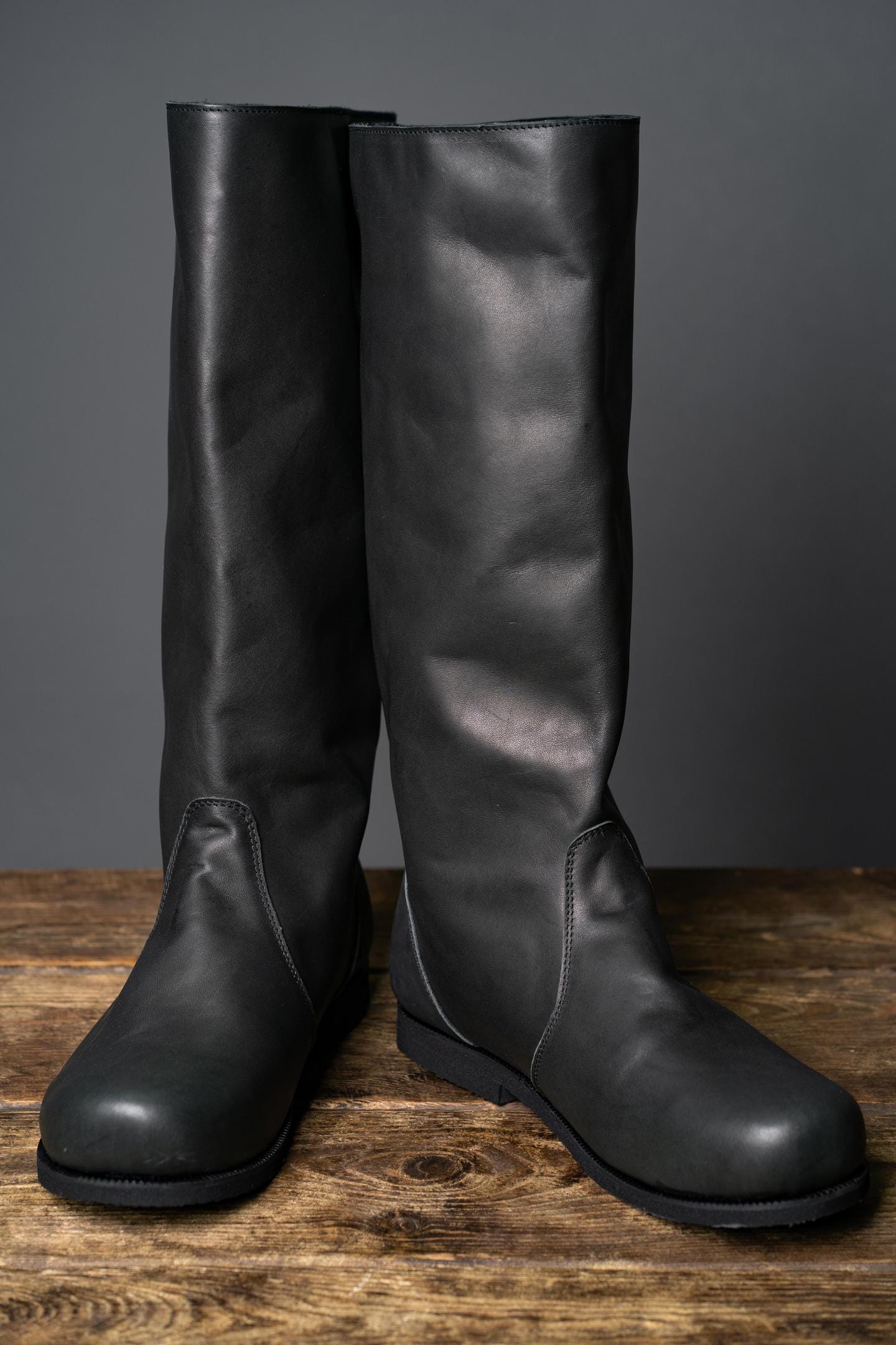 Black High Leather Boots "Ragnar" - SokolArmory