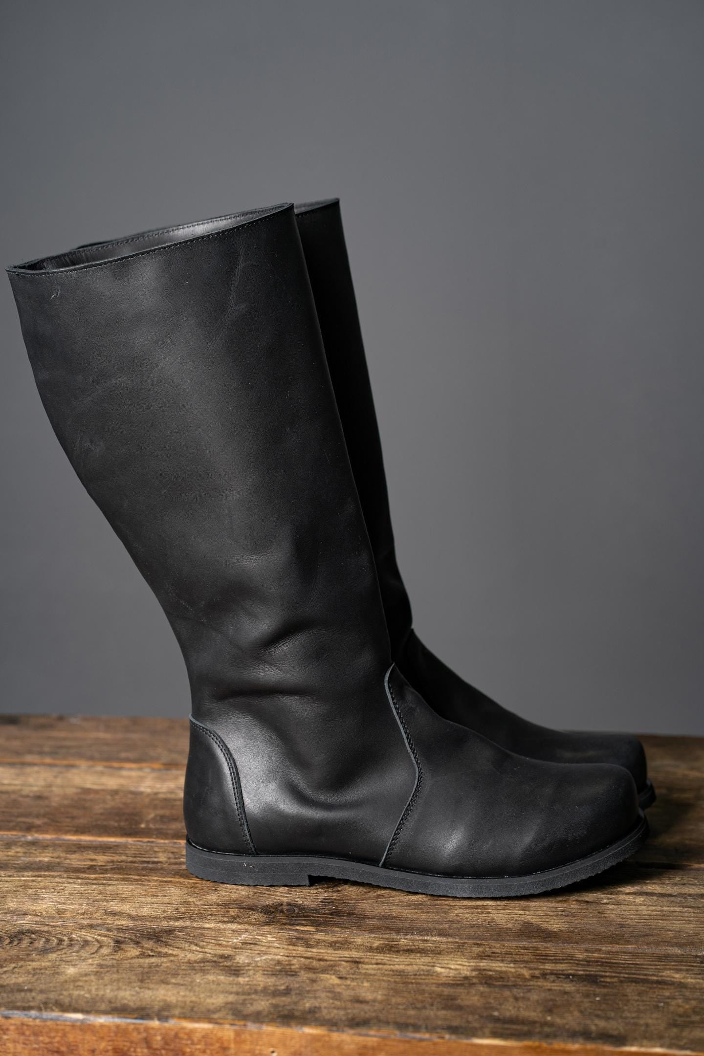 Black High Leather Boots "Ragnar" - SokolArmory