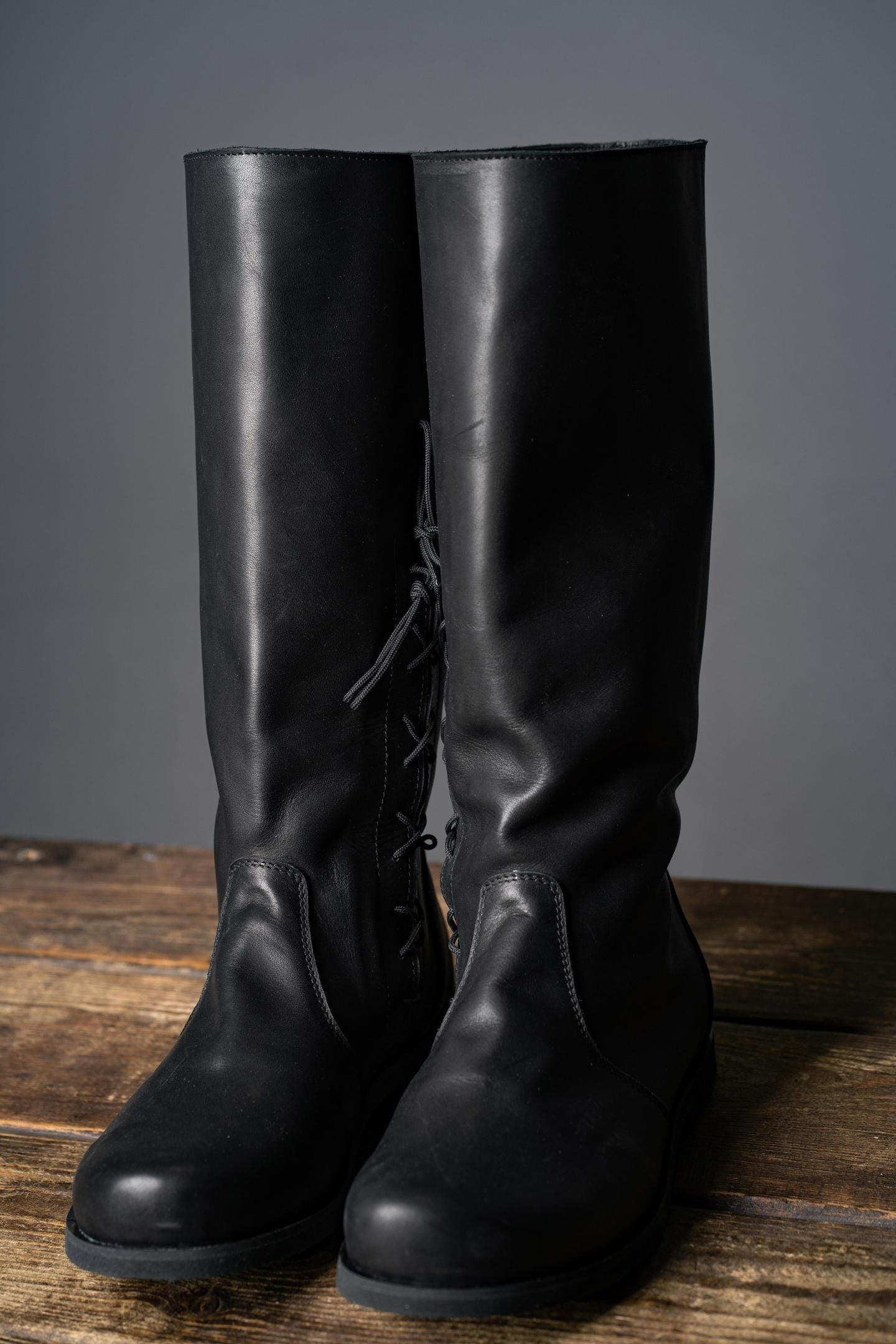 Black High Leather Boots "Ragnar" - SokolArmory