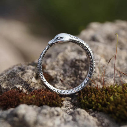 Ouroboros Snake Silver Ring - SokolArmory