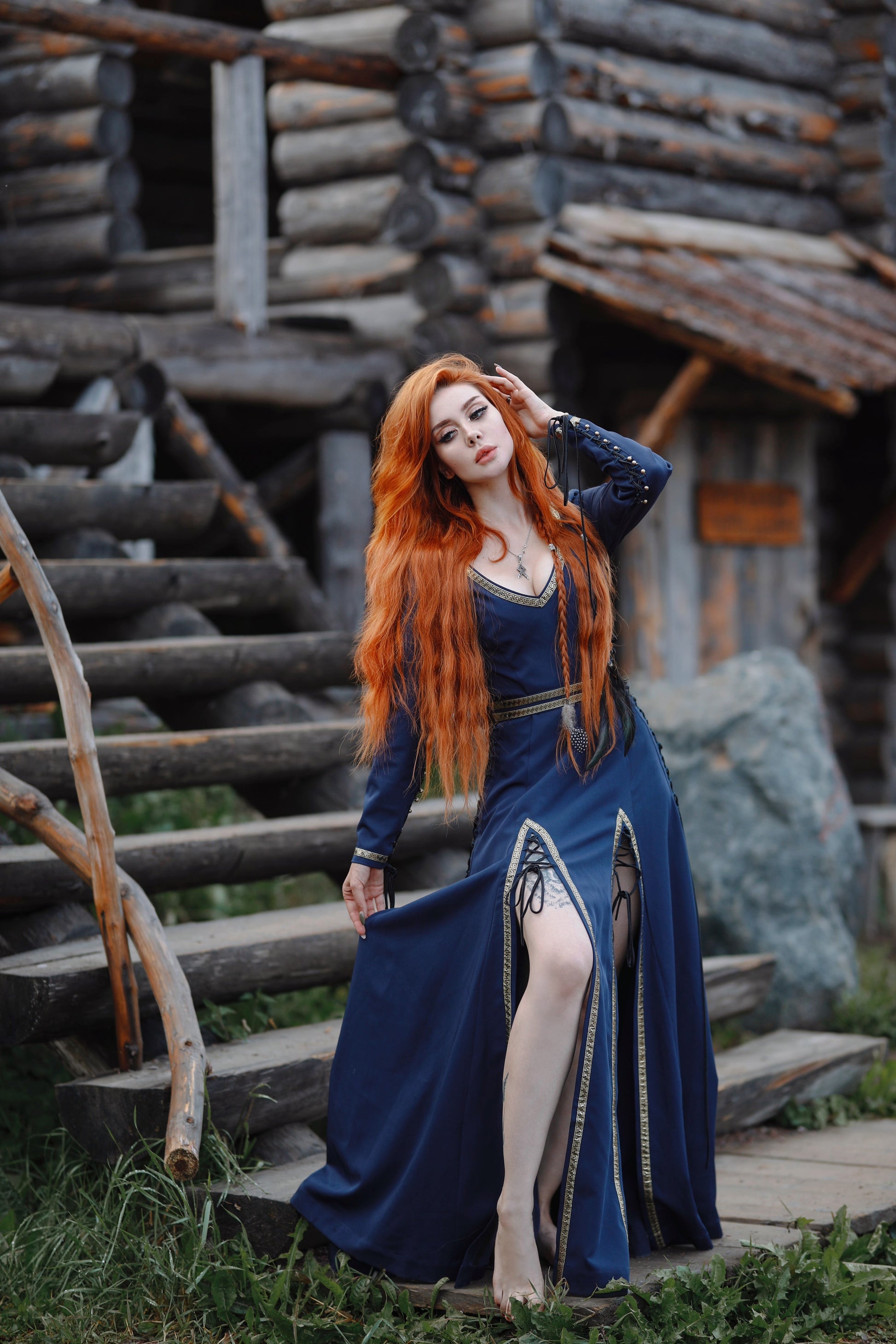 Elegant Lace-Up Blue Dress - SokolArmory