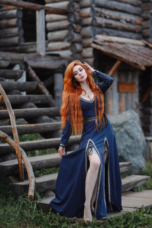 Elegant Lace-Up Blue Dress - SokolArmory