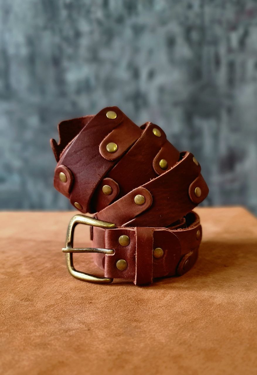 Men's brown belt "Dragon Scale" - SokolArmory
